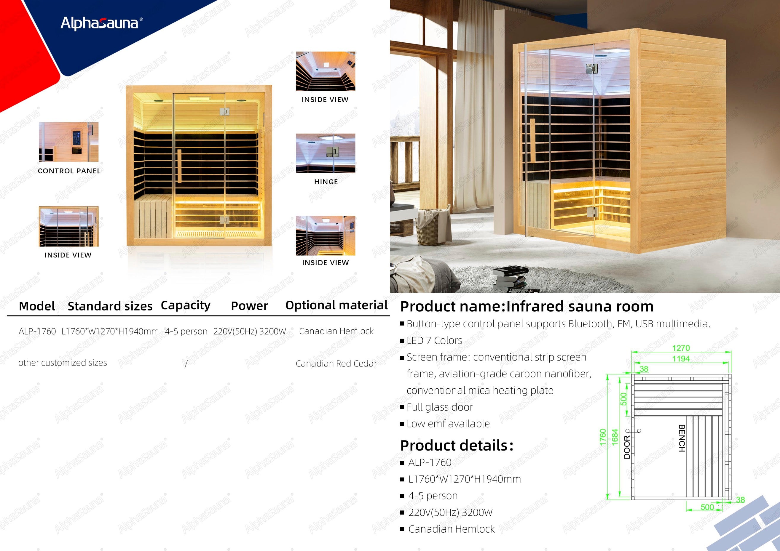 AlphaSauna- Hemlock Infrared Sauna ALP-1760