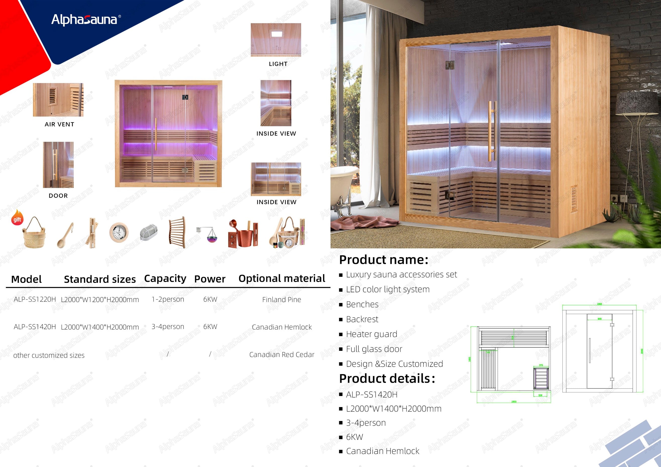 AlphaSauna Canadian Indoor Sauna ALP-1220H