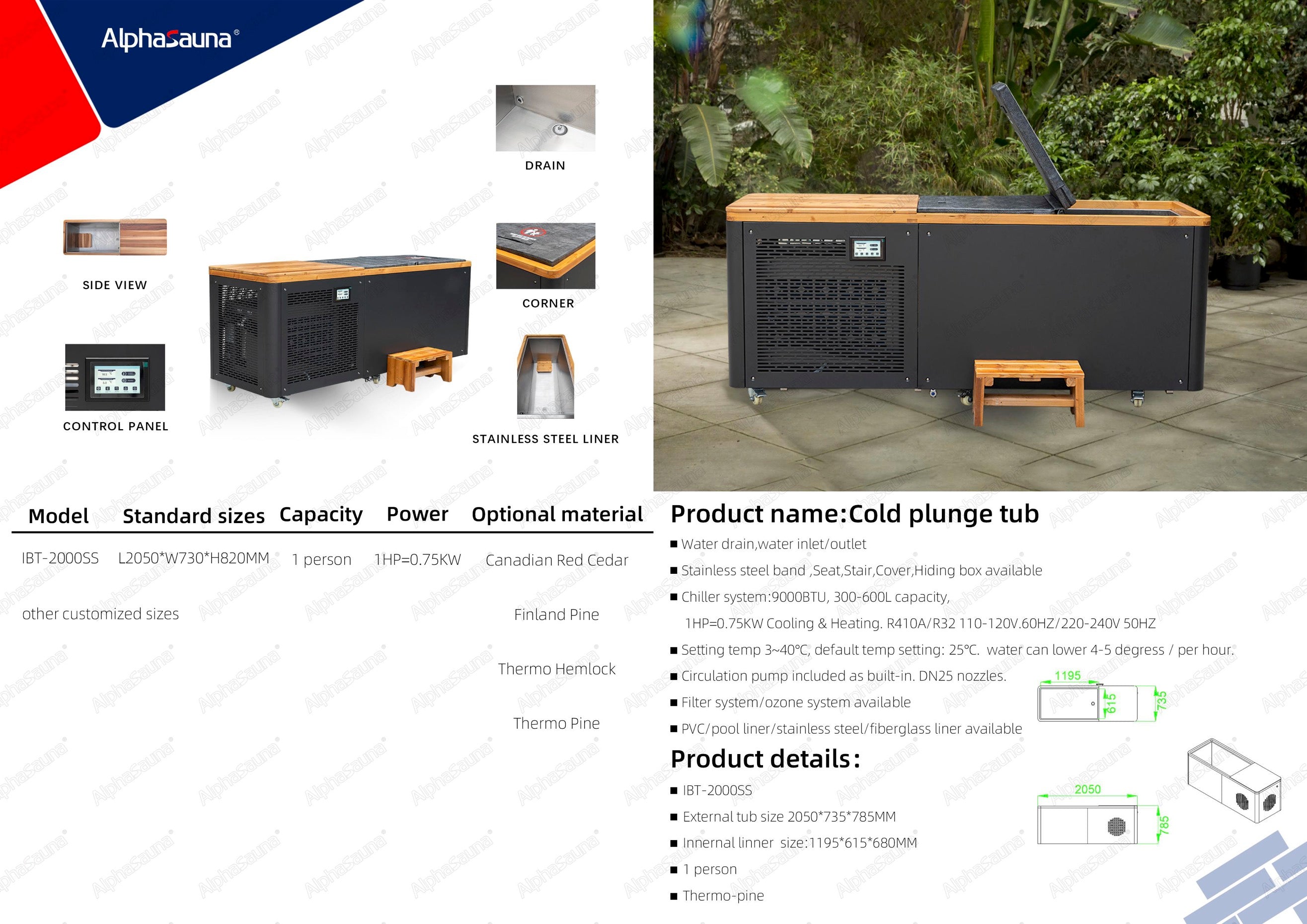 AlphaSauna Oem Cold Plunge Cube Outdoor IBT-2000SS