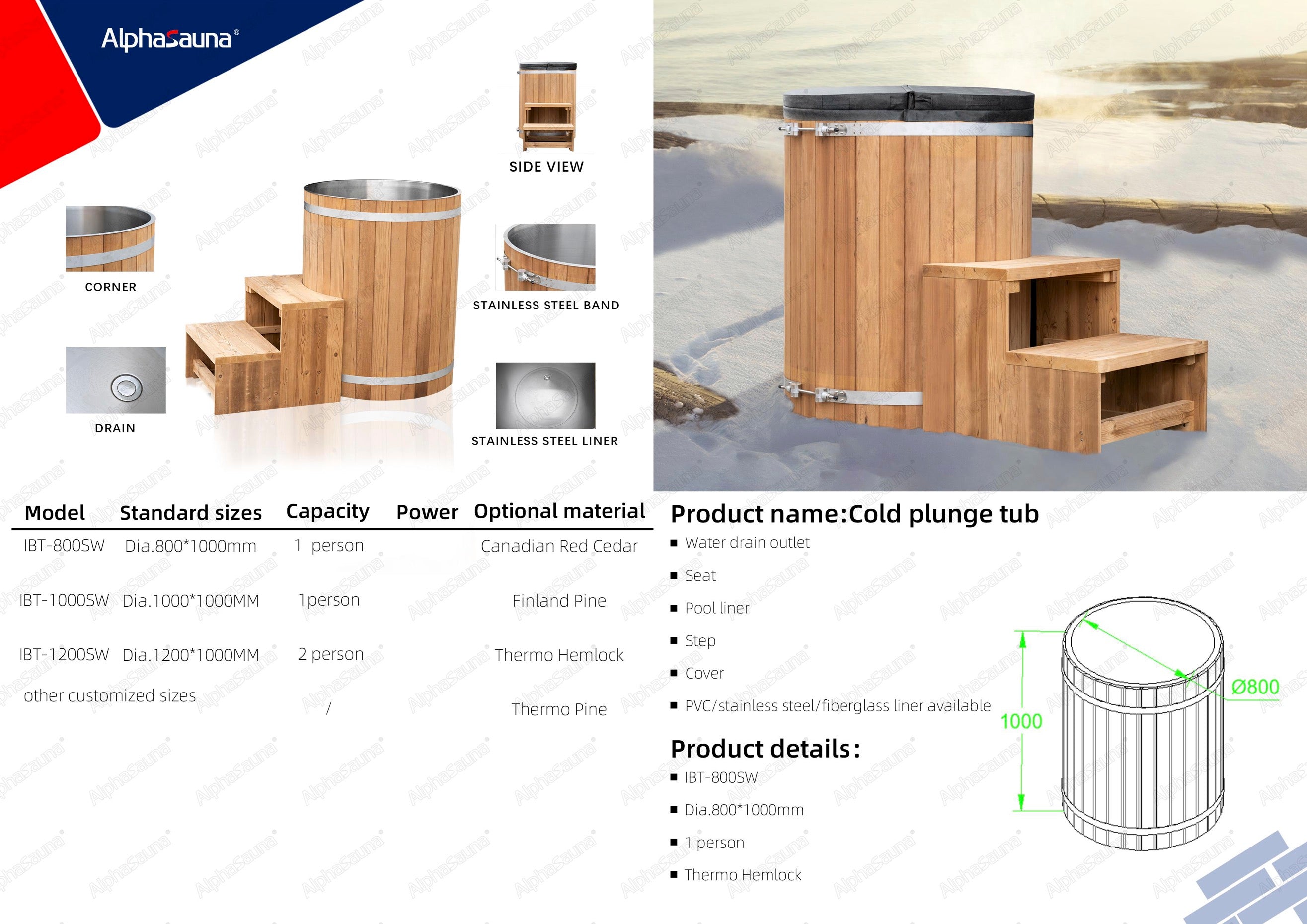 AlphaSauna Cold Plunge Barrel IBT-800SW