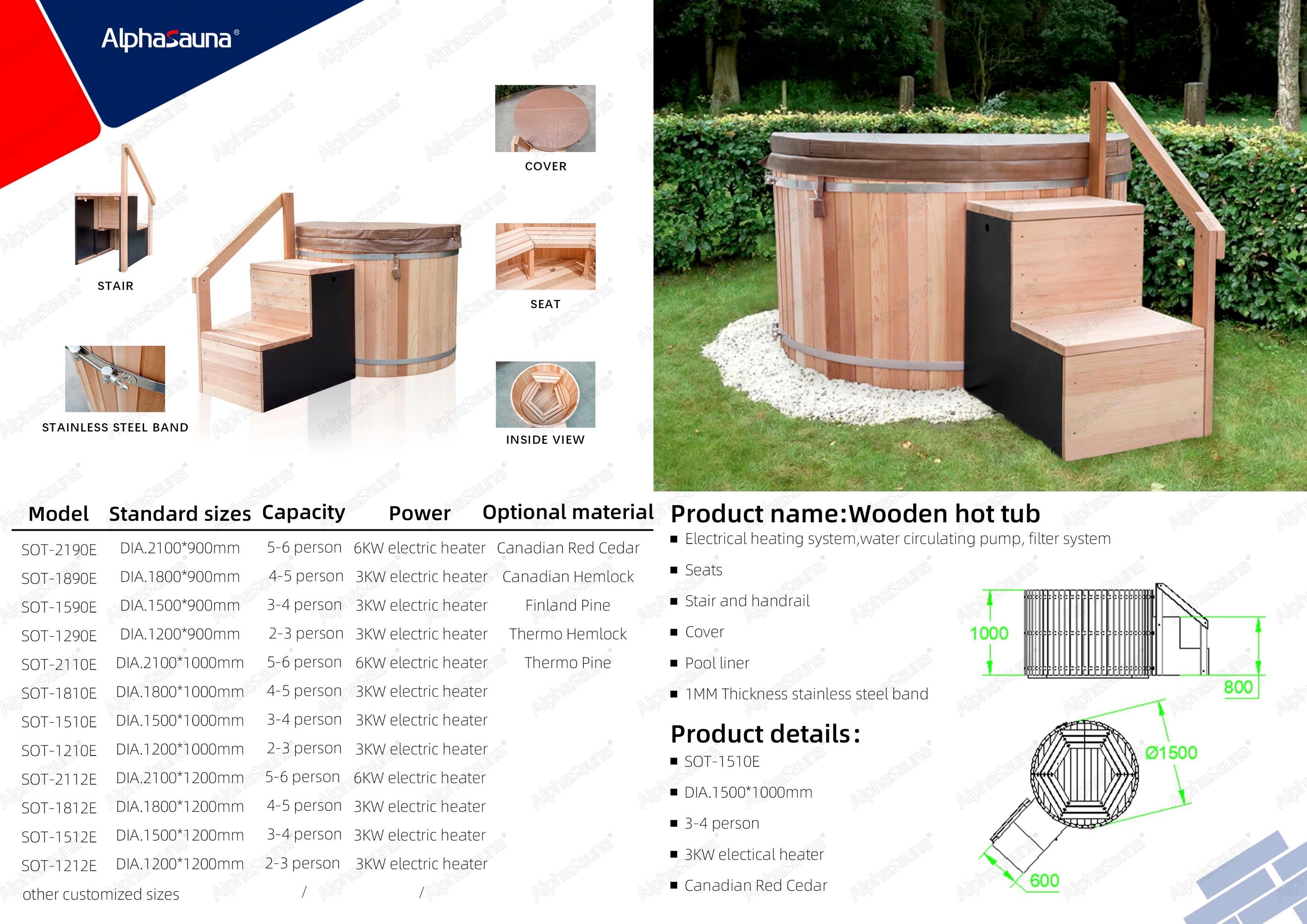 AlphaSauna Electric Hot Tub SOT-1510E