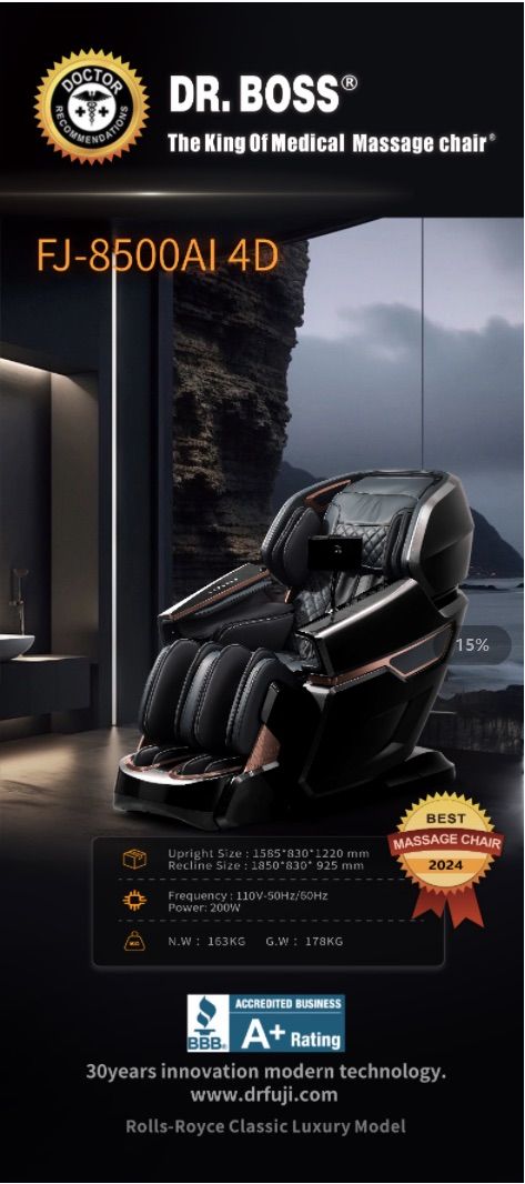 Dr.Boss-FJ-8500 AI-4D Rolls Royce Luxury Class Massage Chair, the king of the medical massage Chair